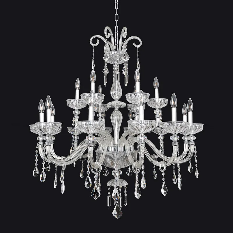 Noblesse Crystal 18-Light Chandelier, 39" × 43" H in Polished Chrome in polished chrome