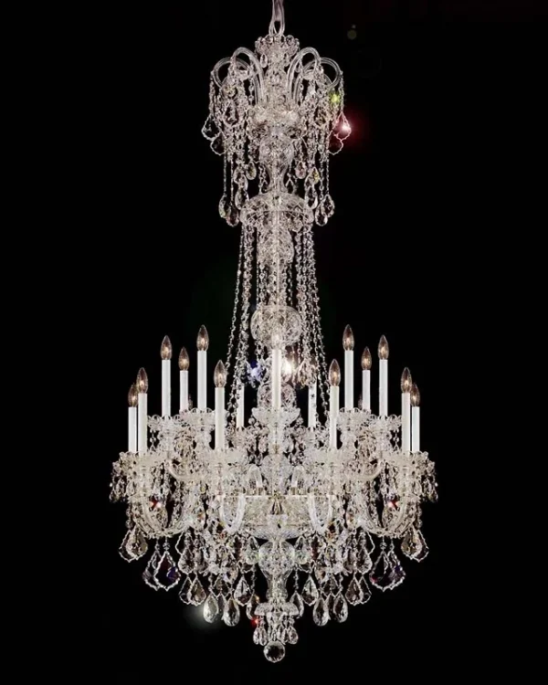 Étincelle Crystal 18-Light Chandelier, 35" × 67" H in polished chrome