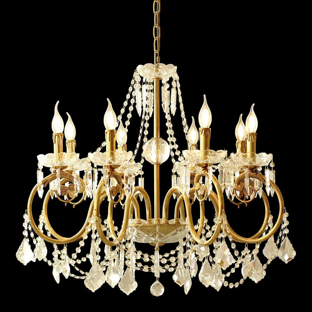 Alésia Crystal Chandelier, 31" in antique brass
