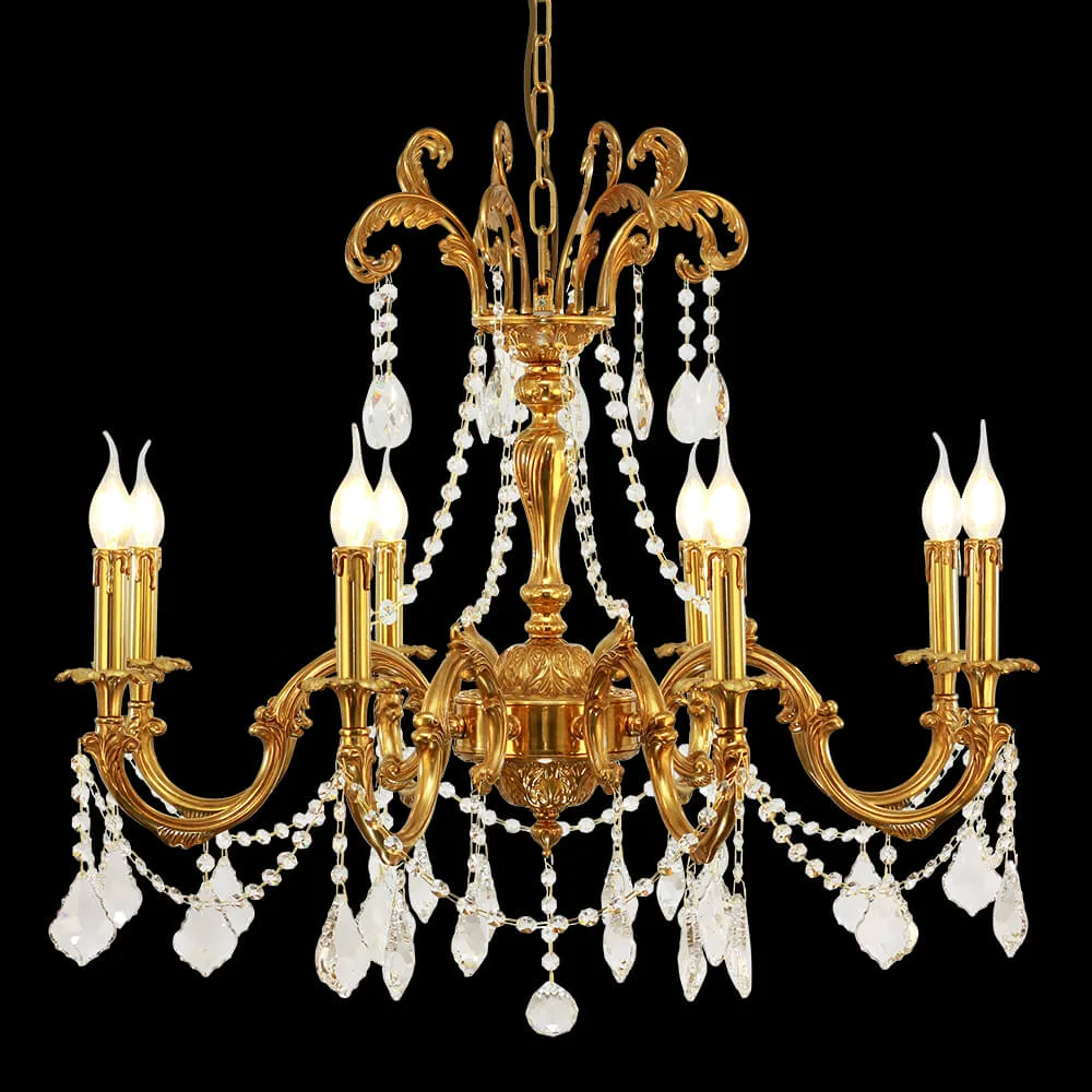 Alésia Crystal Chandelier, 33" in antique brass