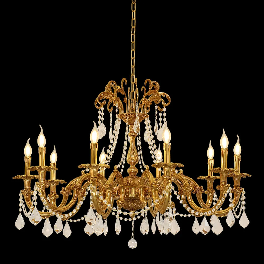 Alésia Crystal Chandelier, 39" in antique brass