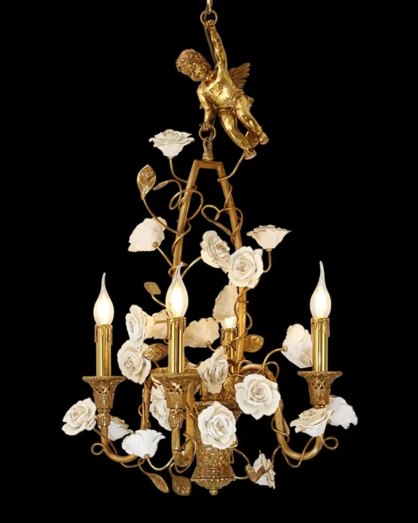 Auteuil Brass 4-Light Chandelier II, 18" × 32" H in Antique Brass in antique brass