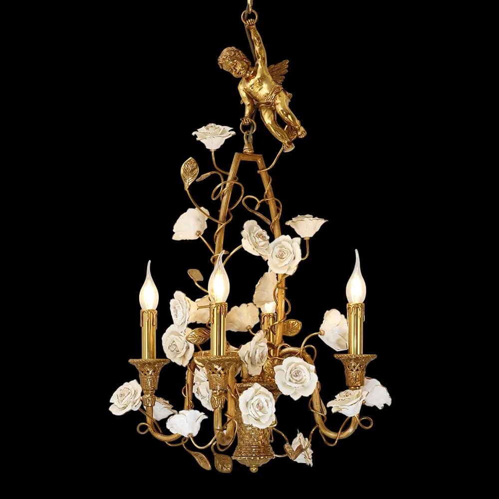 Auteuil Brass 4-Light Chandelier II, 18" × 32" H in Antique Brass in antique brass