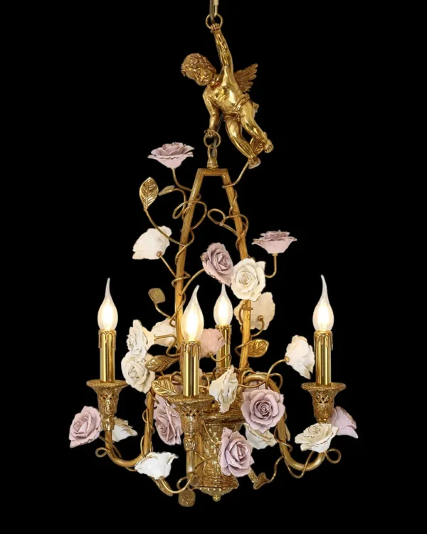 Auteuil Brass 4-Light Chandelier, 18" × 32" H in Antique Brass in antique brass