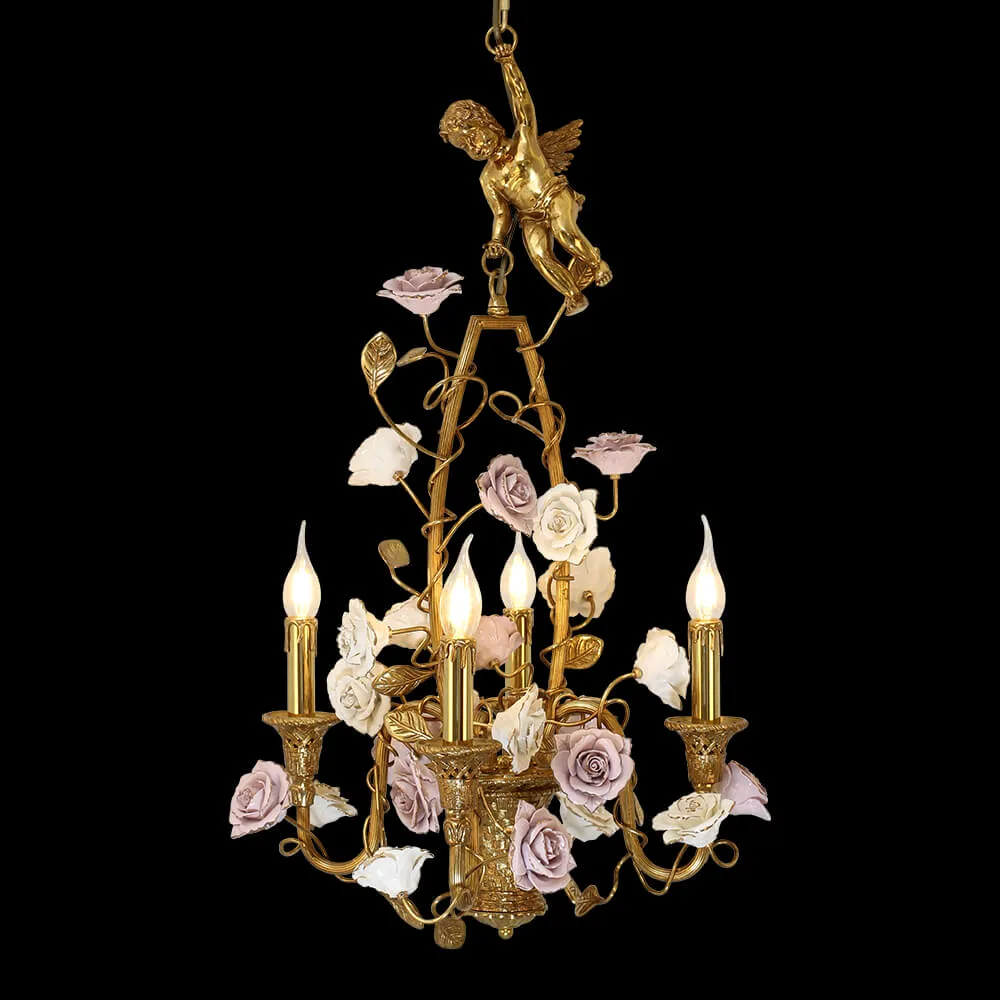 Auteuil Brass 4-Light Chandelier, 18" × 32" H in Antique Brass in antique brass