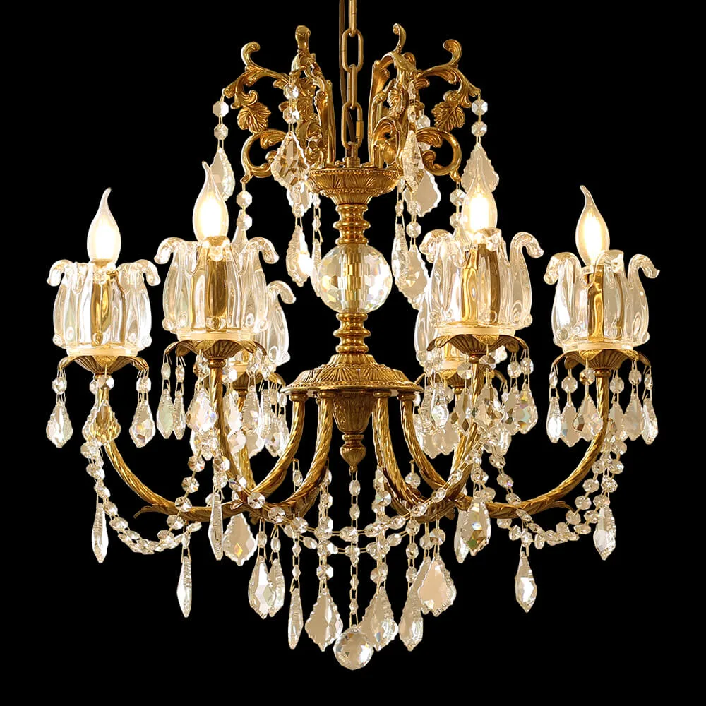 Bastille Crystal Chandelier, 25" in antique brass