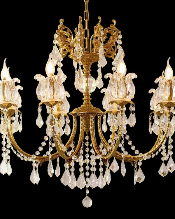 Bastille Crystal Chandelier, 31" in antique brass