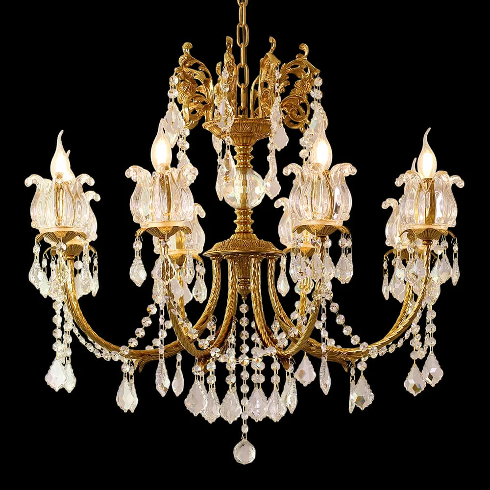 Bastille Crystal Chandelier, 31" in antique brass