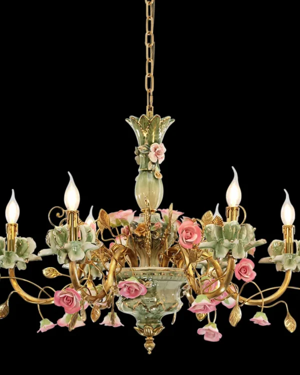 Bastille Floral Brass Chandelier, 31" in antique brass
