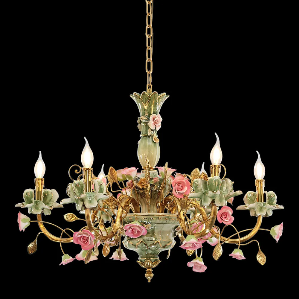Bastille Floral Brass Chandelier, 31" in antique brass