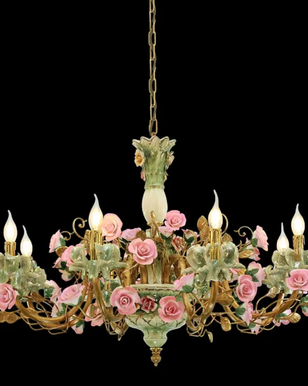Bastille Floral Brass 8-Light Chandelier II, 35" × 24" H in Antique Brass in antique brass