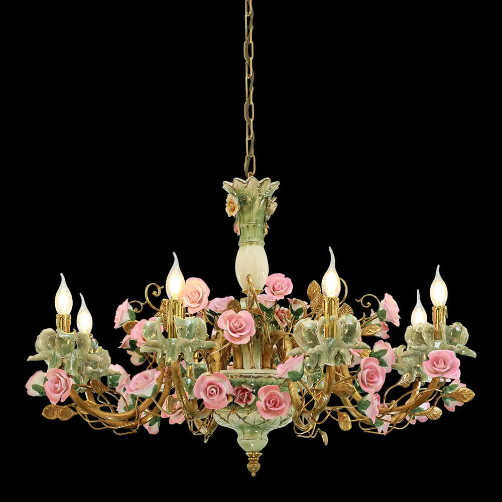 Bastille Floral Brass 8-Light Chandelier II, 35" × 24" H in Antique Brass in antique brass