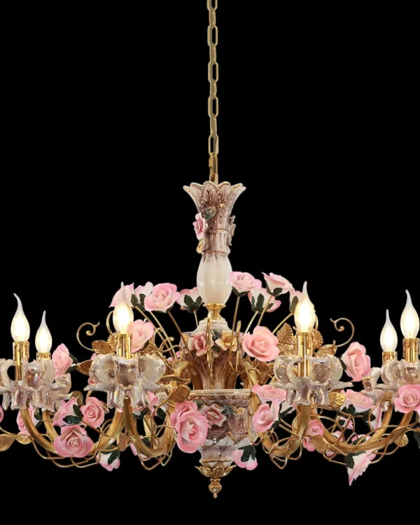 Bastille Floral Brass 8-Light Chandelier, 35" × 24" H in Antique Brass in antique brass