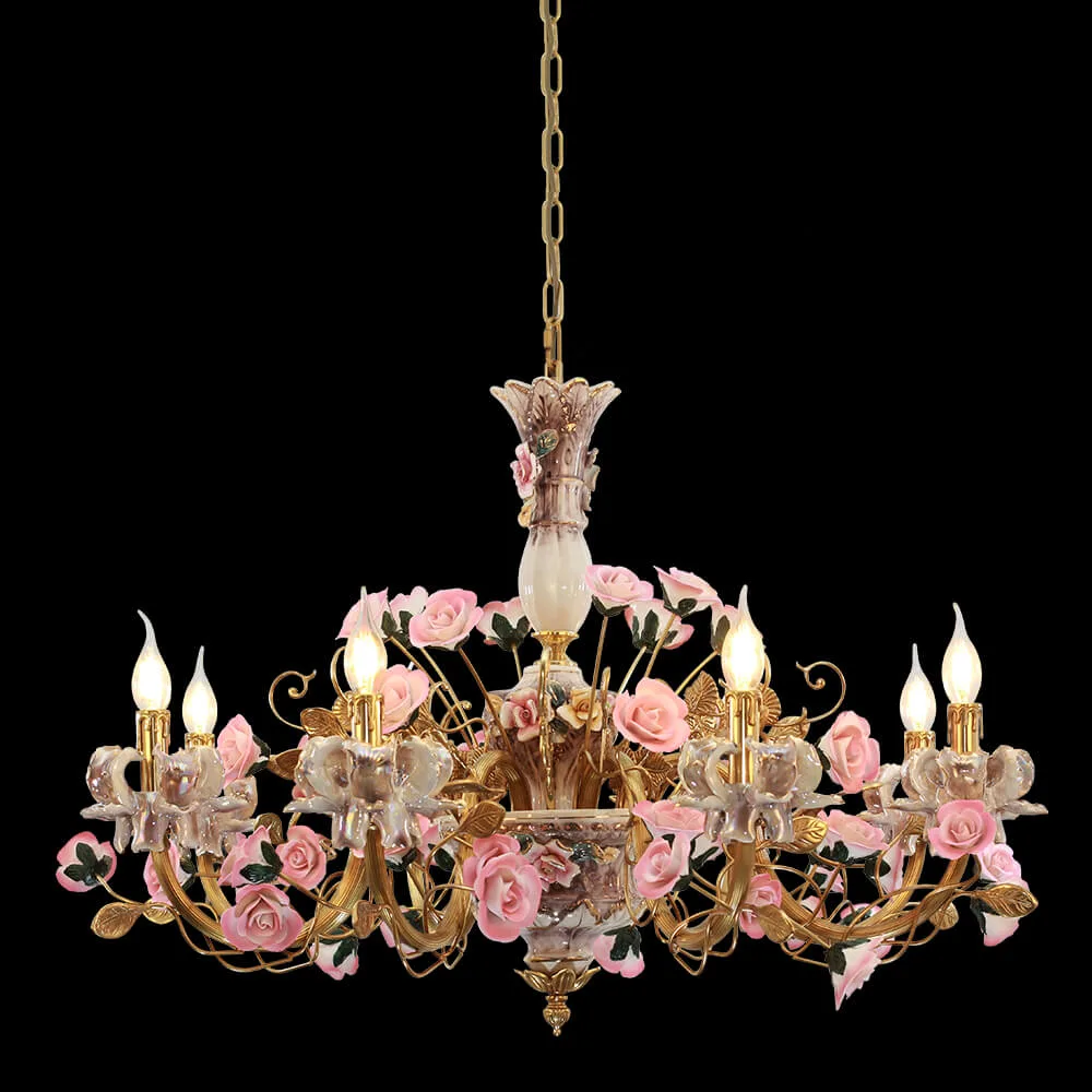 Bastille Floral Brass 8-Light Chandelier, 35" × 24" H in Antique Brass in antique brass