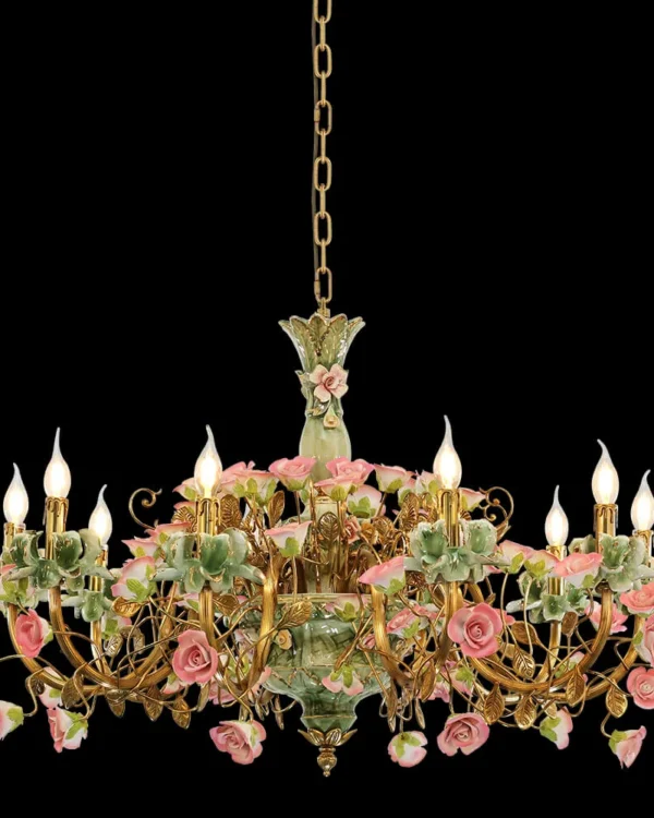 Bastille Floral Brass 10-Light Chandelier, 39" in antique brass