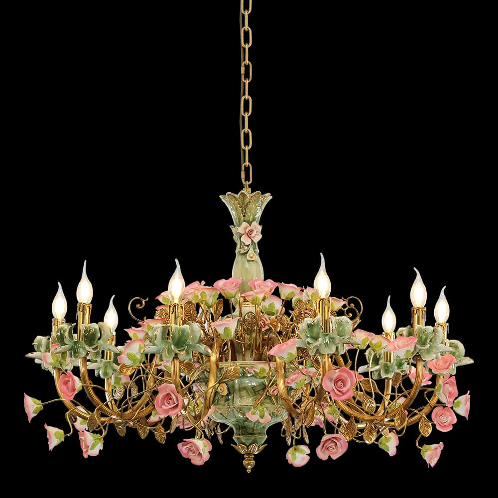 Bastille Floral Brass 10-Light Chandelier, 39" in antique brass