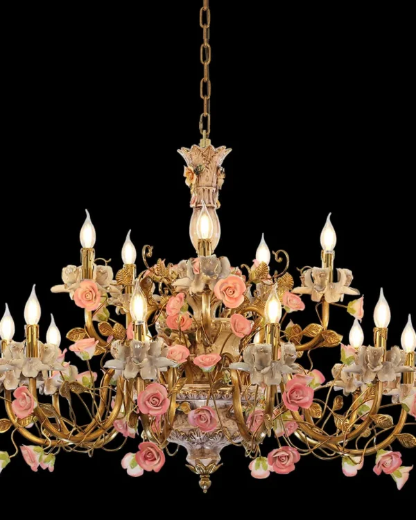 Bastille Floral Brass 15-Light Chandelier, 39" in antique brass