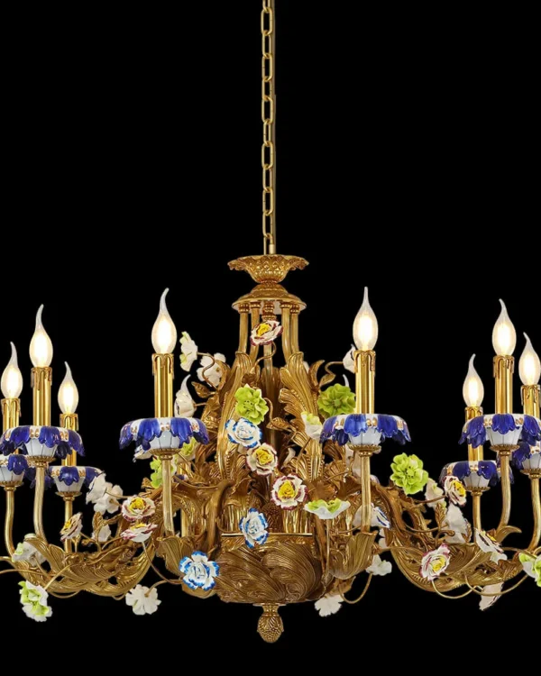 Bercy Floral Brass Chandelier, 38" in antique brass