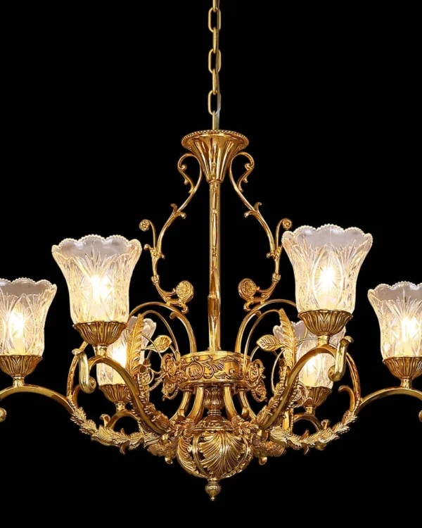 Cassis Glass Chandelier, 33" in antique brass