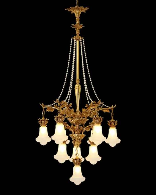 Cluny Glass Chandelier, 31" in antique brass