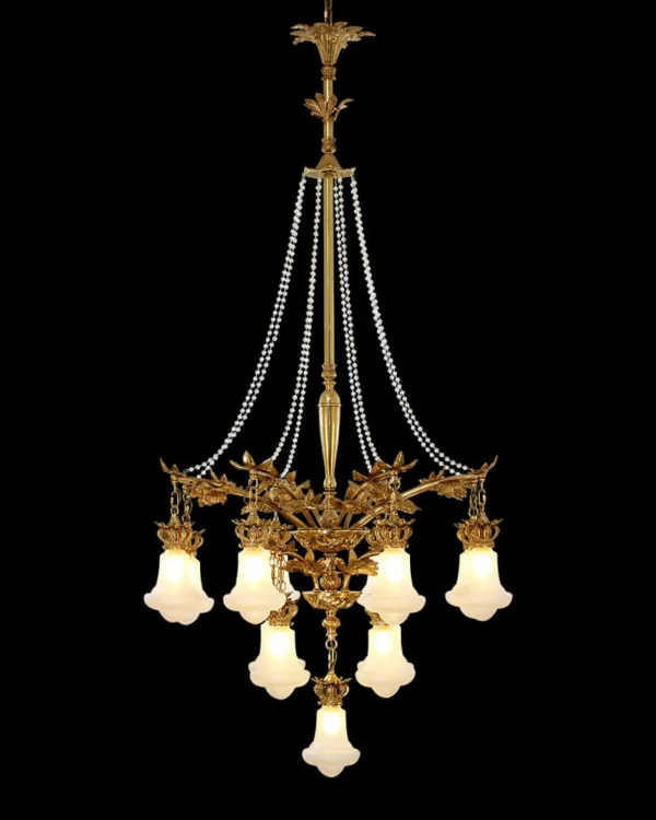 Cluny Glass Chandelier, 39" in antique brass