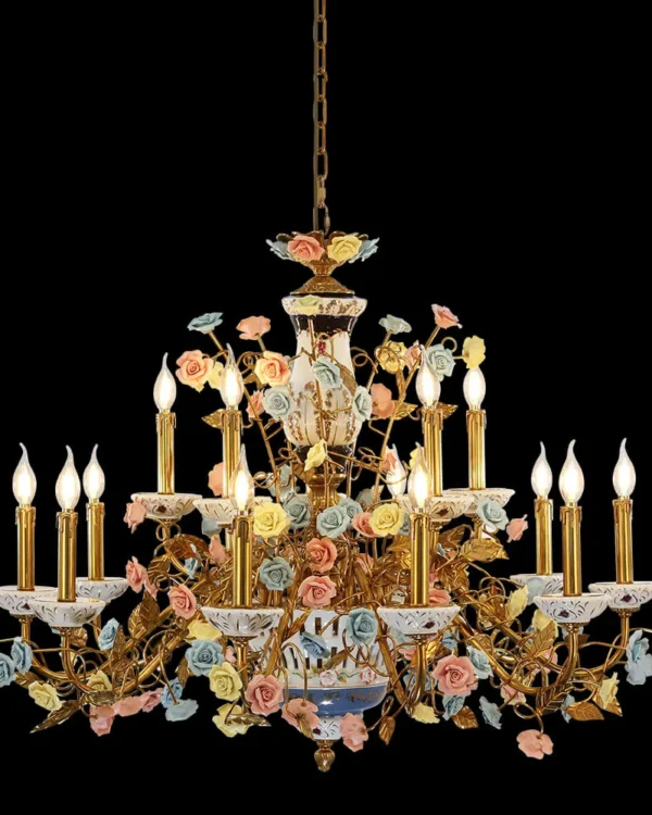 Courcelles Floral Brass Chandelier, 39" in antique brass