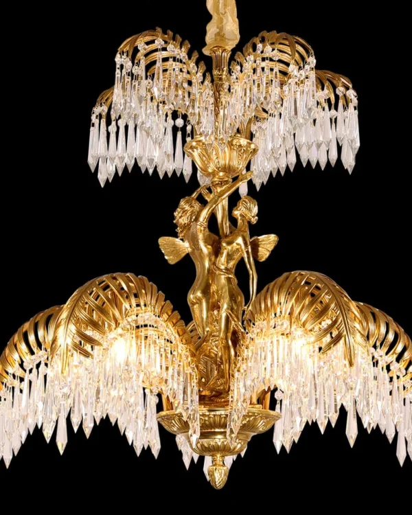 Denfert Two-Tier Crystal Chandelier, 26" in antique brass