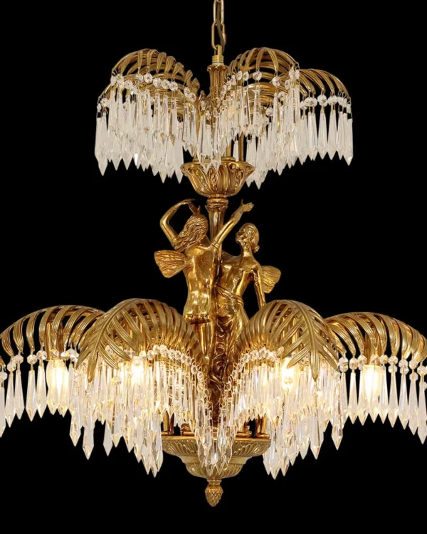 Denfert Two-Tier Crystal Chandelier, 27" in antique brass