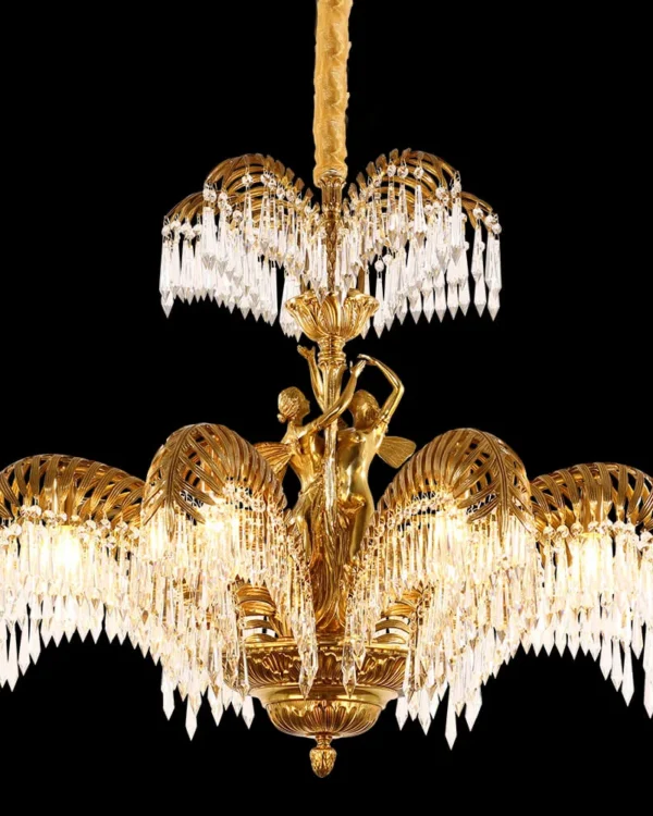 Denfert Two-Tier Crystal Chandelier, 32" in antique brass