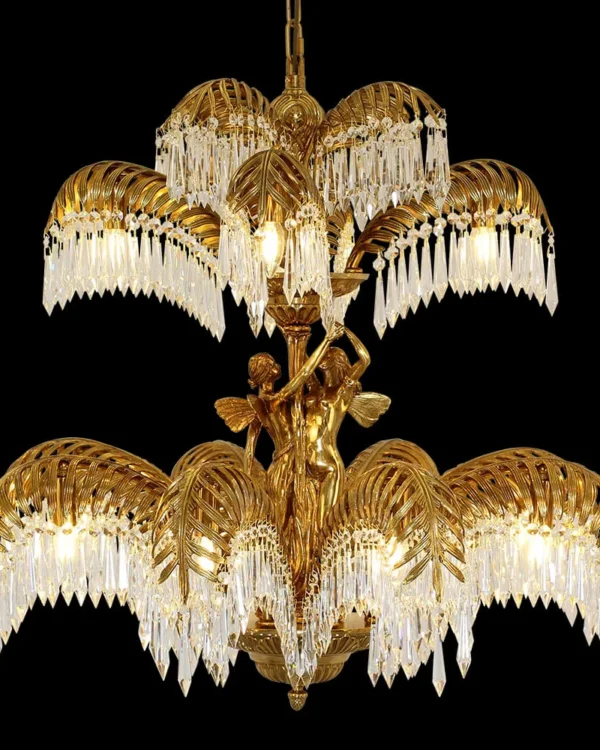 Denfert Three-Tier Crystal Chandelier, 32" in antique brass