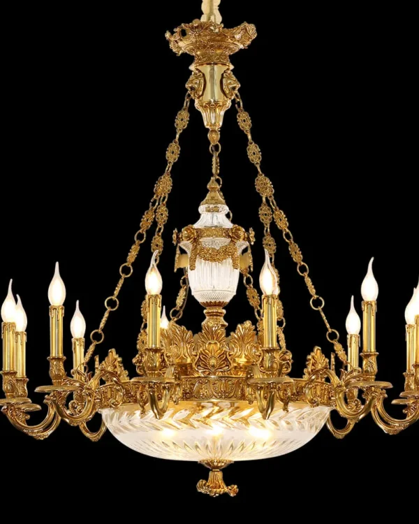 Denfert Glass Chandelier, 39" in antique brass