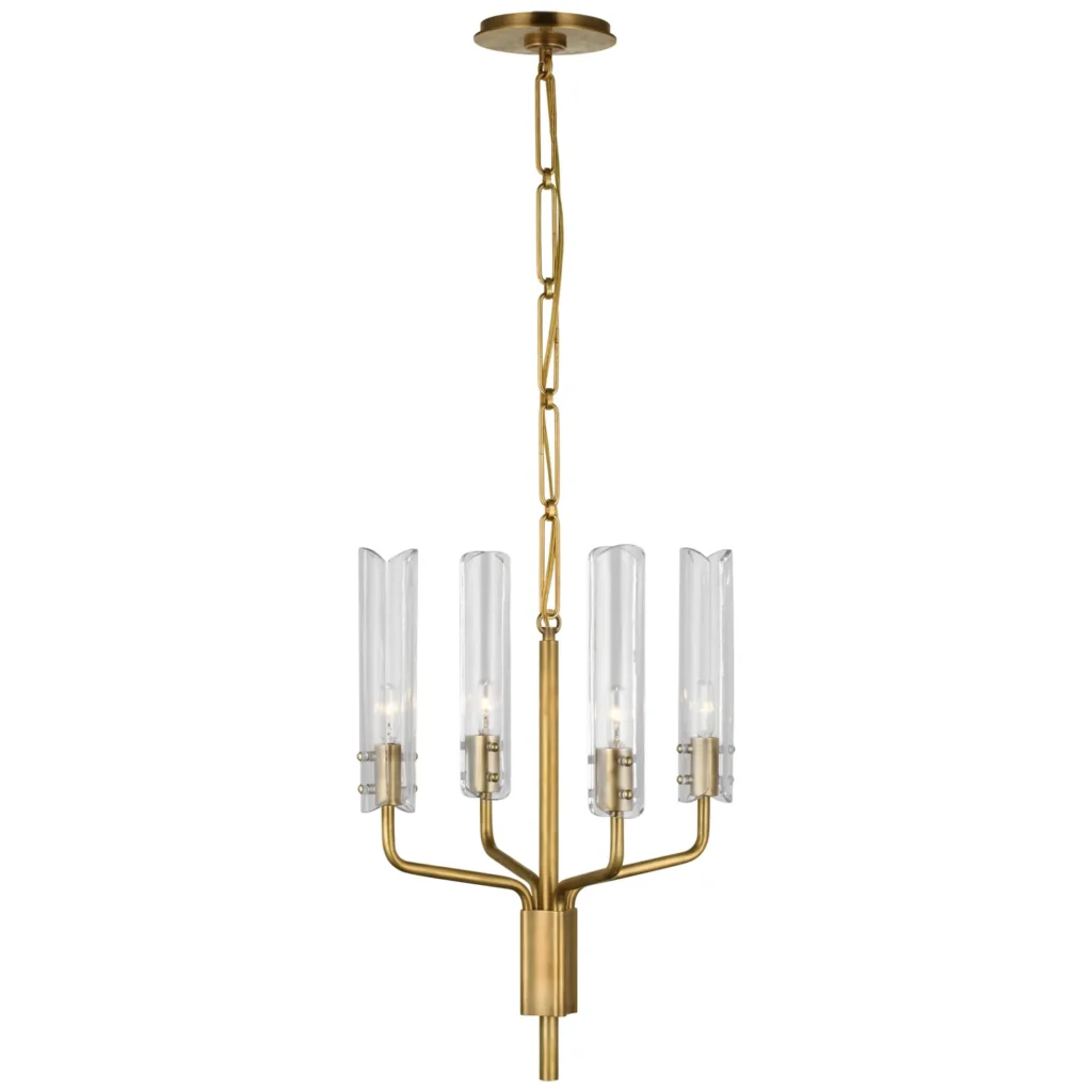 Doré Glass Chandelier, 15" in antique brass