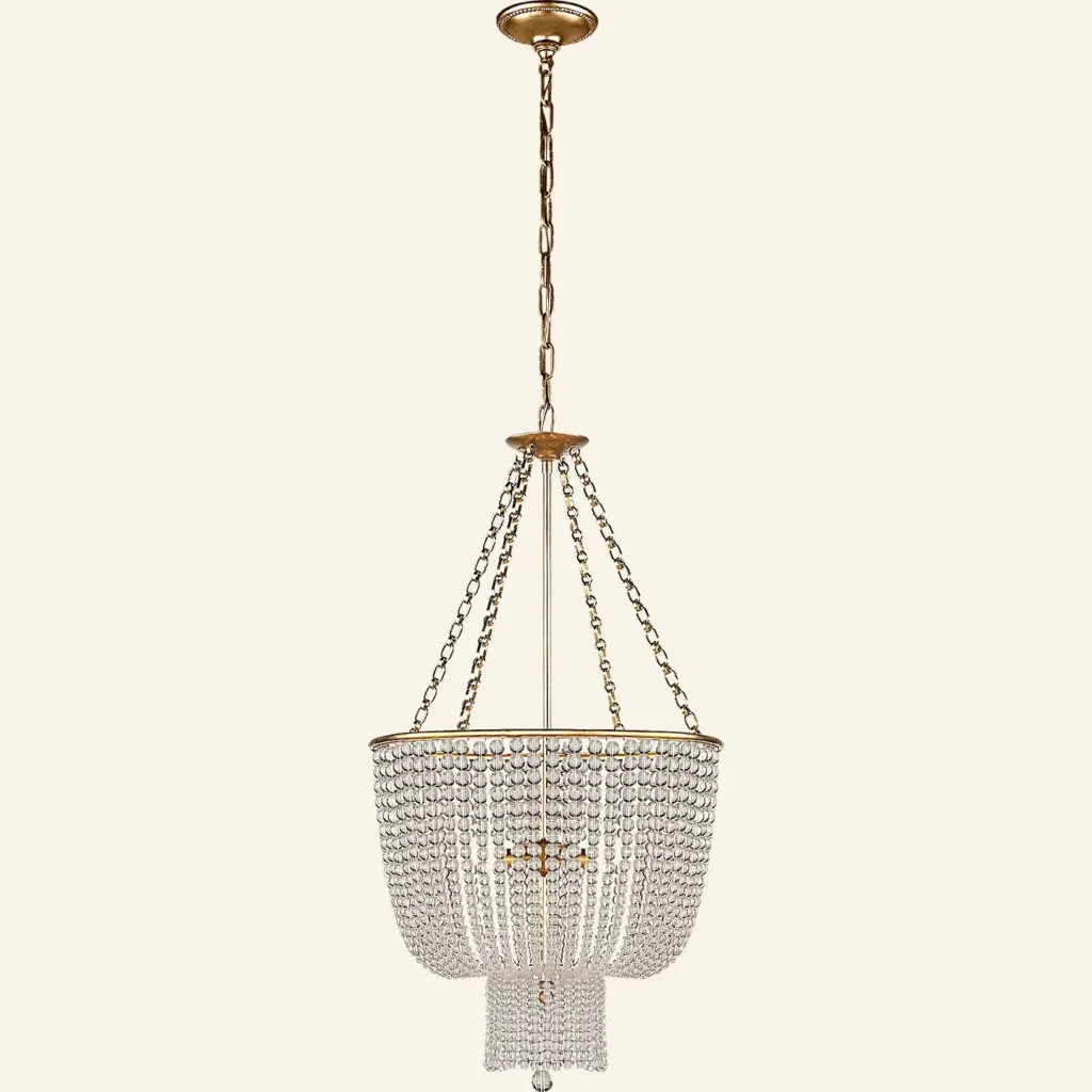 Doré Glass 4-Light Chandelier, 19" in antique brass