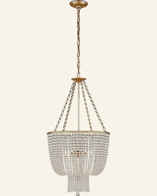 Doré Glass 4-Light Chandelier, 19" in antique brass
