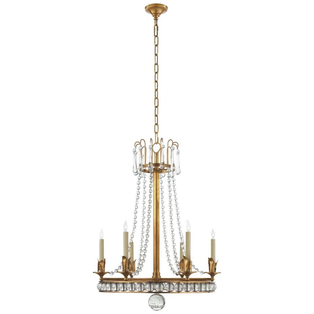 Doré Glass 6-Light Chandelier, 22" in antique brass
