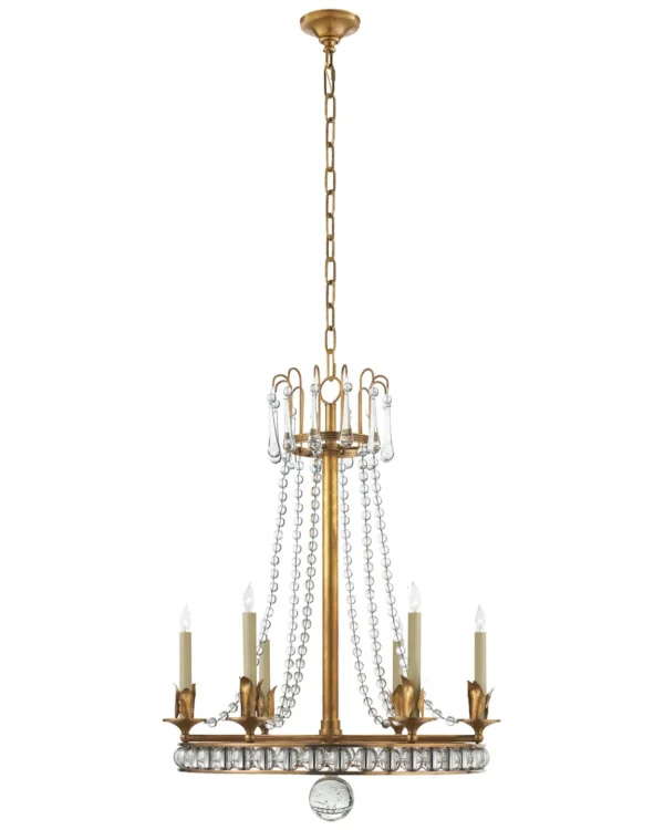Doré Glass 6-Light Chandelier, 22" in antique brass