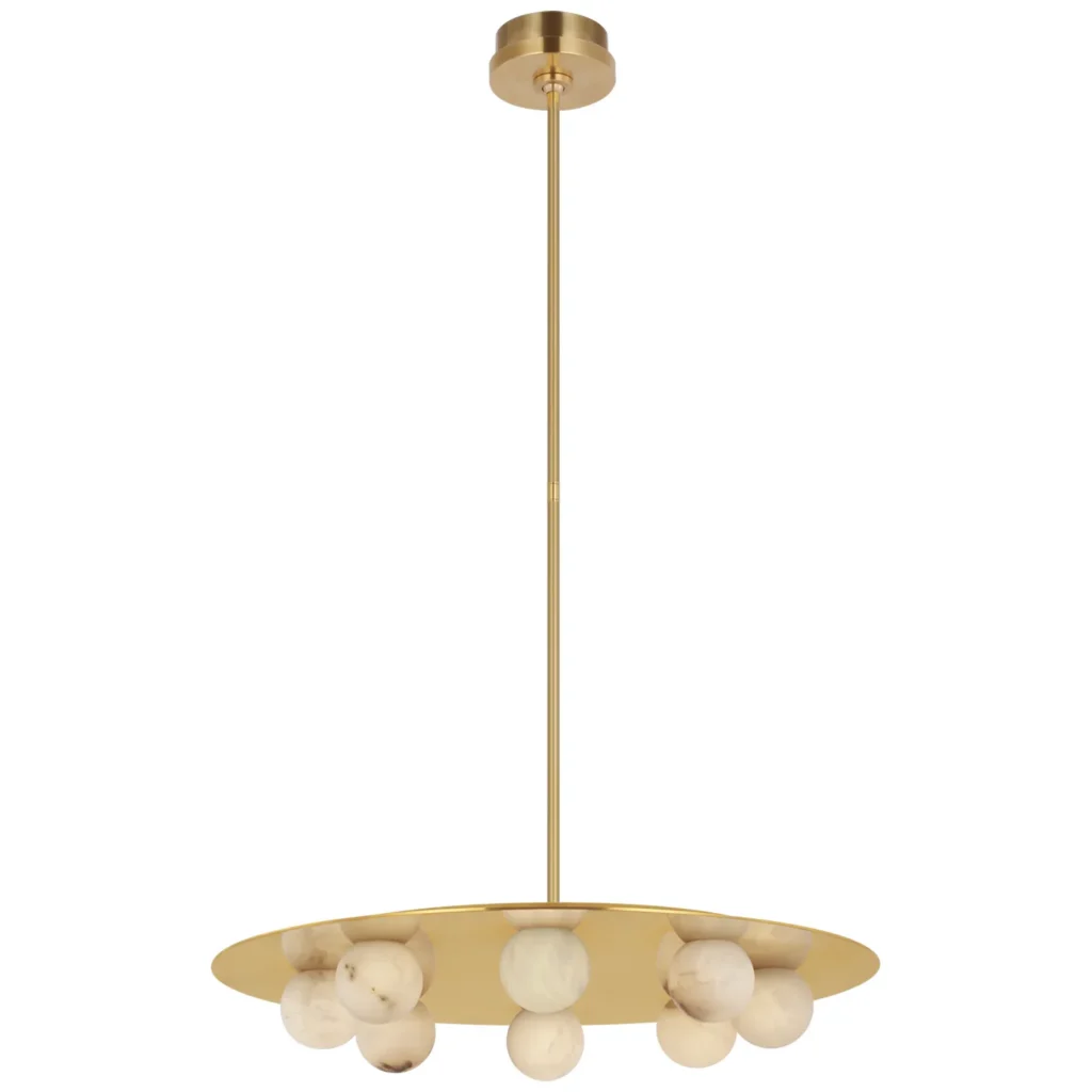 Doré Alabaster Chandelier, 24" in antique brass