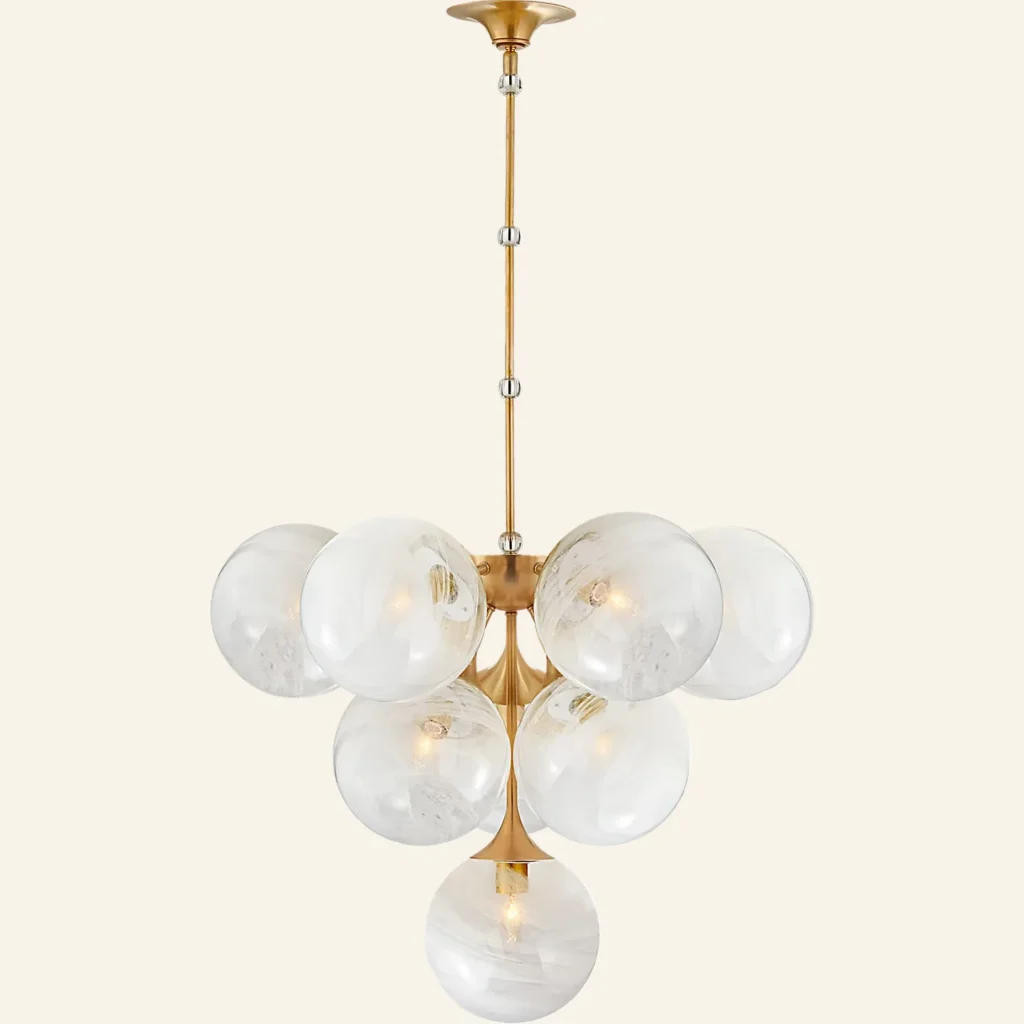 Doré Glass Chandelier, 28" in antique brass