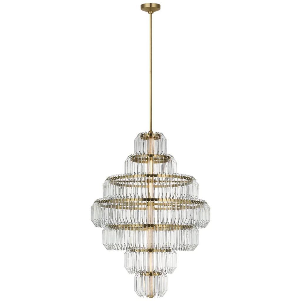 Doré Glass Chandelier, 32" in brass