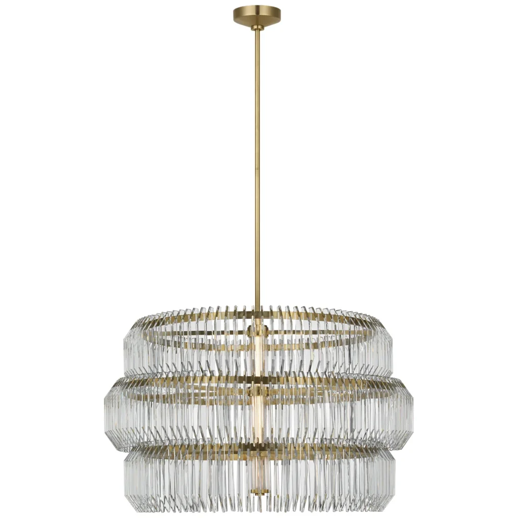 Doré Drum Glass Chandelier, 32" in brass