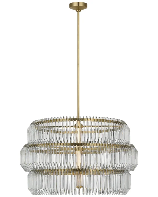 Doré Drum Glass Chandelier, 32" in brass