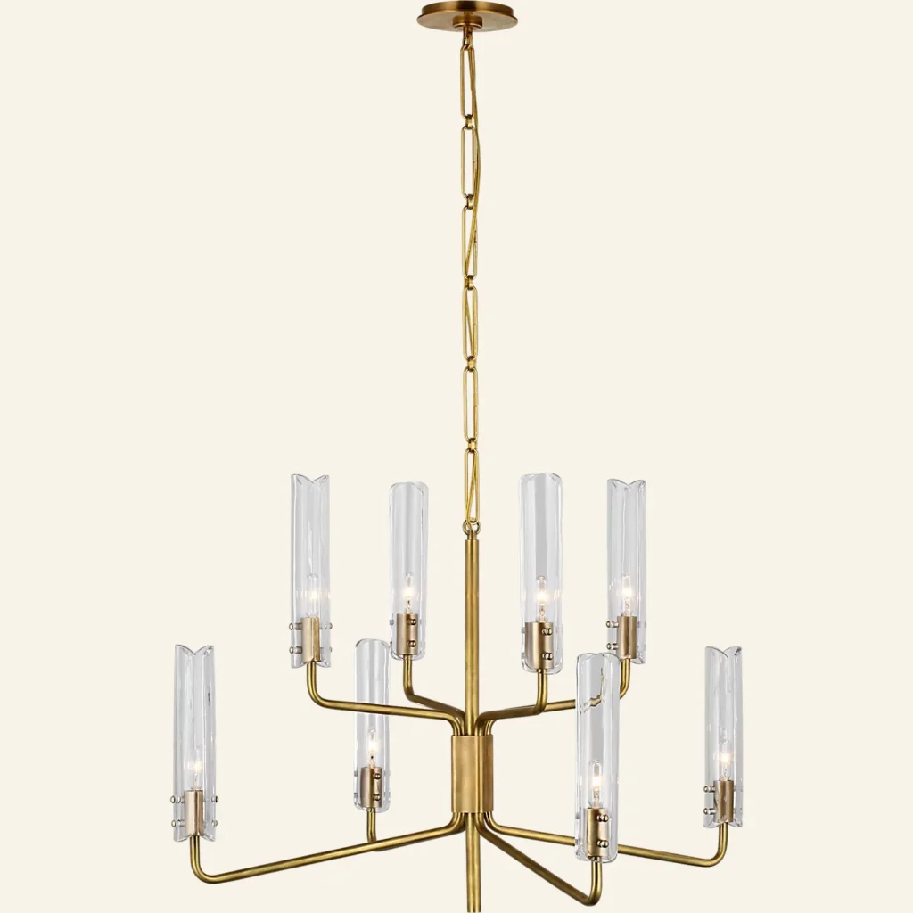 Doré Two-Tier Glass 8-Light Chandelier, 32" in antique brass