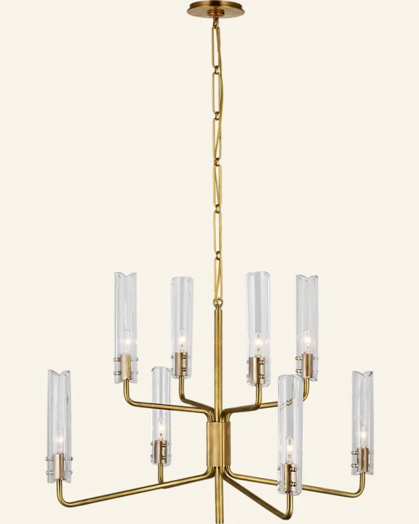 Doré Two-Tier Glass 8-Light Chandelier, 32" in antique brass