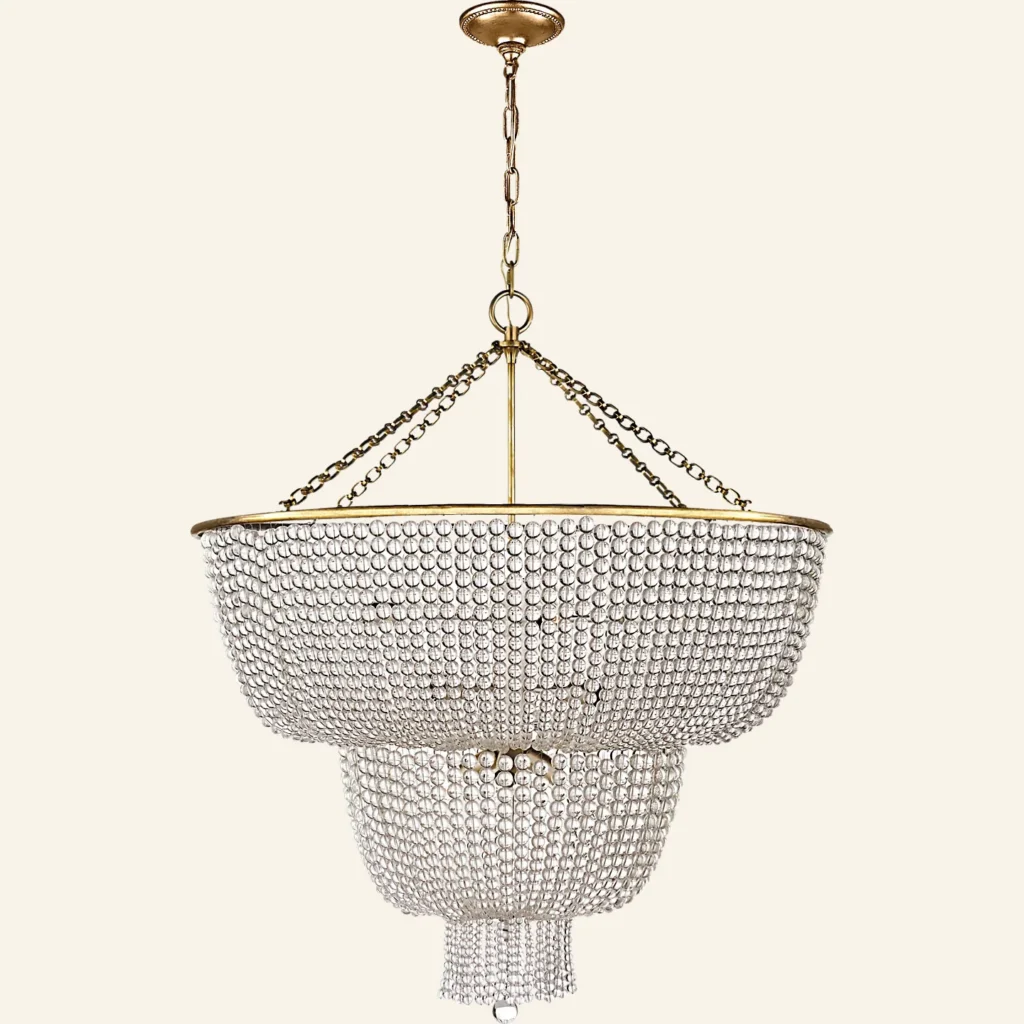 Doré Two-Tier Glass 12-Light Chandelier, 32" in antique brass