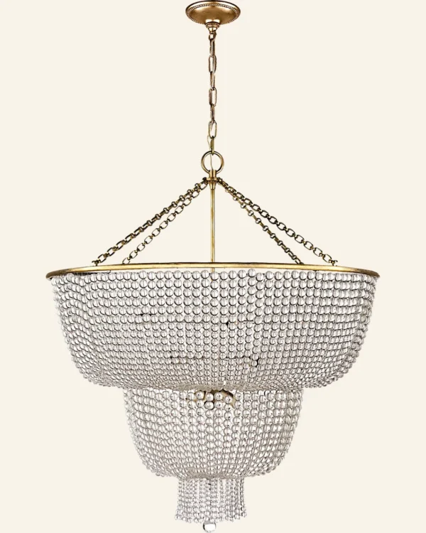 Doré Two-Tier Glass 12-Light Chandelier, 32" in antique brass