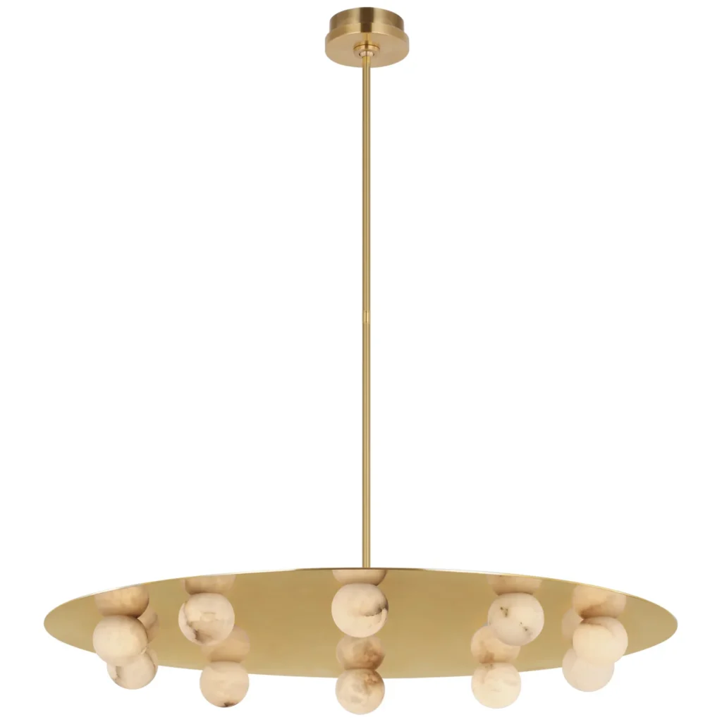 Doré Alabaster Chandelier, 36" in antique brass