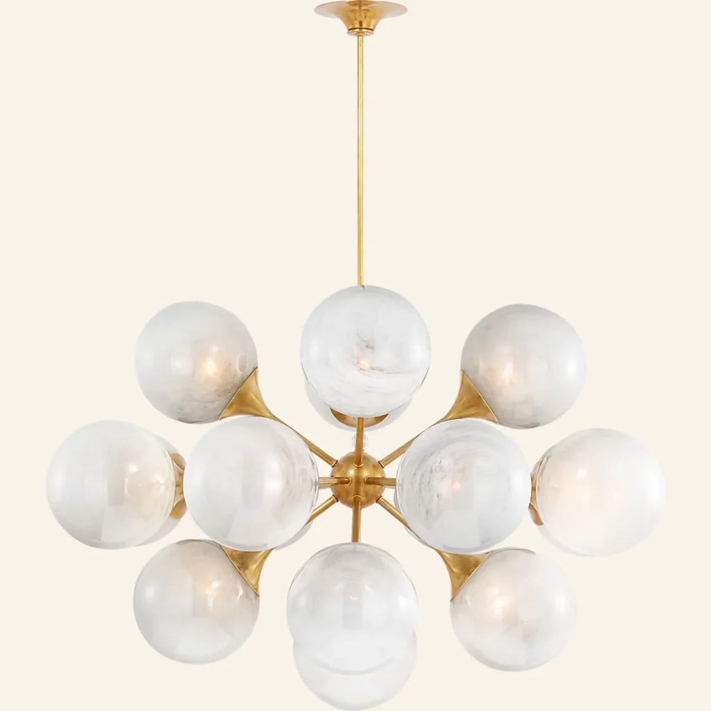 Doré Glass Chandelier, 40" in antique brass
