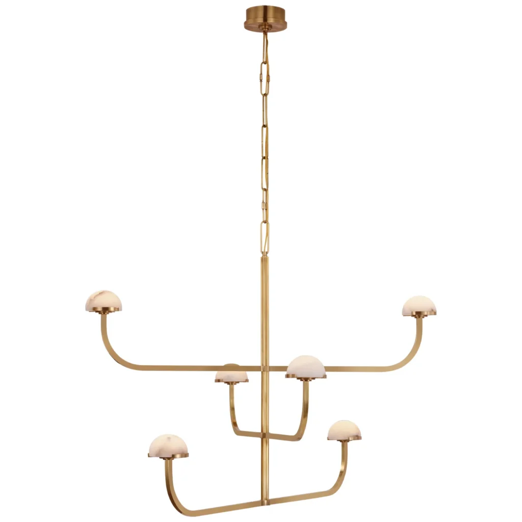 Doré Three-Tier Alabaster Chandelier, 41" in antique brass