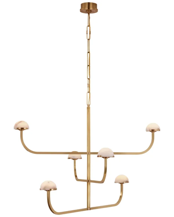 Doré Three-Tier Alabaster Chandelier, 41" in antique brass