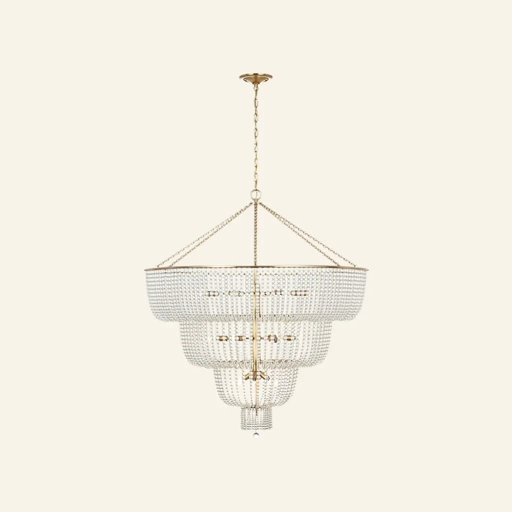Doré Basket Glass Chandelier, 46" in antique brass